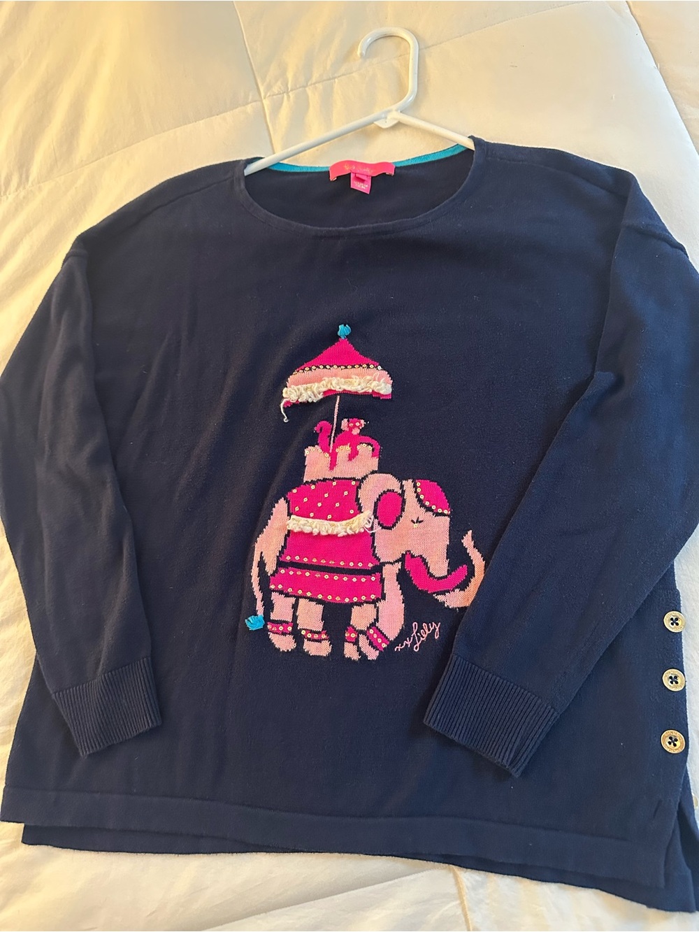 Lilly Pulitzer Navy Sweater with Pink Elephant Motif